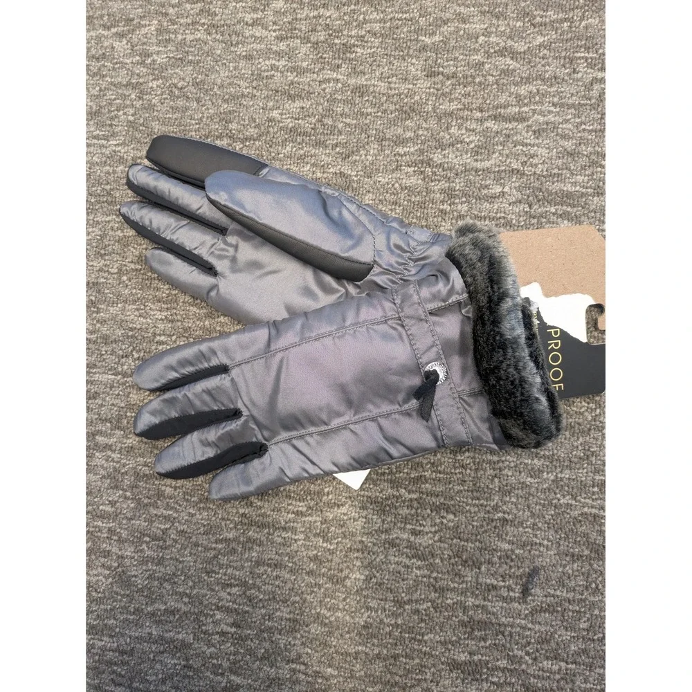 Weatherproof Womens Sensatec Touch Screen Gloves‎ Gray Faux Fur Trim Size M NEW